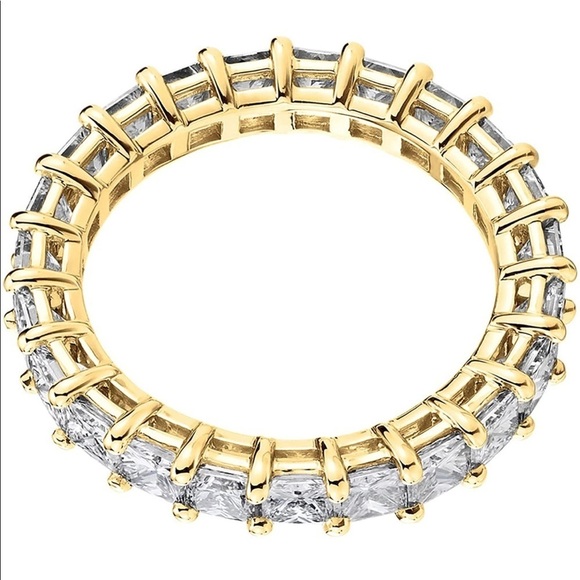 14K Gold Plated AAA CZ Diamond 3mm Princess Cut Stackable Eternity Ring - Picture 2 of 2